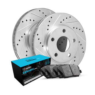 R1 Concepts® - eLINE Series Drilled and Slotted Front Brake Kit with Ceramic Pads