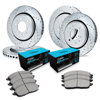 R1 Concepts® - eLINE Series Drilled and Slotted Front and Rear Brake Kit with Ceramic Pads