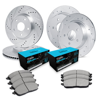 R1 Concepts® - eLINE Series Drilled and Slotted Front and Rear Brake Kit with Ceramic Pads