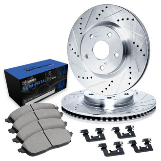 R1 Concepts® - Drilled and Slotted Front Brake Kit with Semi-Metalic Pads