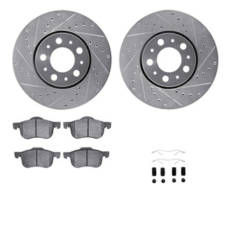 R1 Concepts® - Drilled and Slotted Front Brake Kit with Semi-Metalic Pads