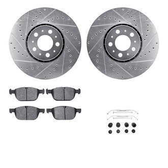 R1 Concepts® - Drilled and Slotted Front Brake Kit with Semi-Metalic Pads