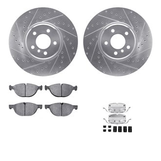 R1 Concepts® - Drilled and Slotted Front Brake Kit with Semi-Metalic Pads