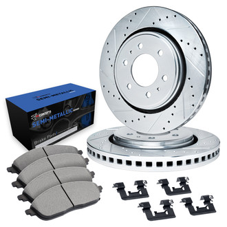 R1 Concepts® - Drilled and Slotted Front Brake Kit with Semi-Metalic Pads