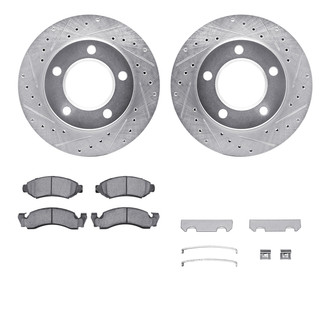 R1 Concepts® - Drilled and Slotted Front Brake Kit with Semi-Metalic Pads
