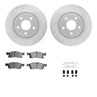 R1 Concepts® - Drilled and Slotted Front Brake Kit with Semi-Metalic Pads