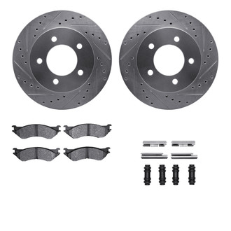 R1 Concepts® - Drilled and Slotted Front Brake Kit with Semi-Metalic Pads