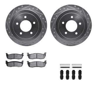 R1 Concepts® - Drilled and Slotted Rear Brake Kit with Semi-Metalic Pads