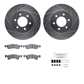 R1 Concepts® - Drilled and Slotted Front Brake Kit with Semi-Metalic Pads