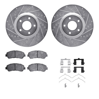 R1 Concepts® - Drilled and Slotted Front Brake Kit with Semi-Metalic Pads