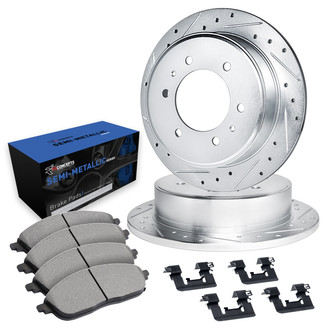 R1 Concepts® - Drilled and Slotted Rear Brake Kit with Semi-Metalic Pads