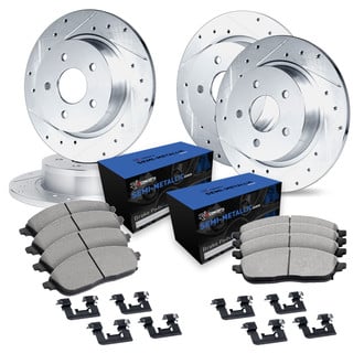 R1 Concepts® - Drilled and Slotted Front and Rear Brake Kit with Semi-Metalic Pads