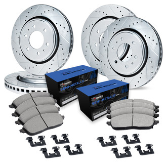 R1 Concepts® - Drilled and Slotted Front and Rear Brake Kit with Semi-Metalic Pads