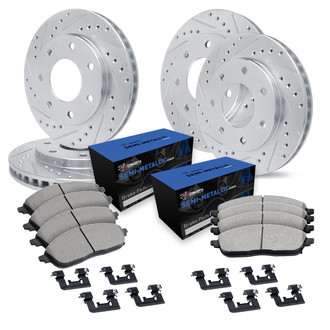 R1 Concepts® - Drilled and Slotted Front and Rear Brake Kit with Semi-Metalic Pads