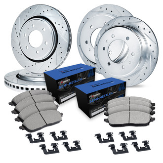 R1 Concepts® - Drilled and Slotted Front and Rear Brake Kit with Semi-Metalic Pads