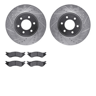 R1 Concepts® - Drilled and Slotted Front Brake Kit with Semi-Metalic Pads