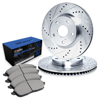 R1 Concepts® - Drilled and Slotted Rear Brake Kit with Semi-Metalic Pads