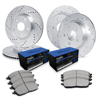 R1 Concepts® - Drilled and Slotted Front and Rear Brake Kit with Semi-Metalic Pads