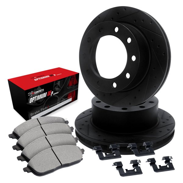  R1 Concepts® - Drilled and Slotted Front Brake Kit with Optimum OE Pads