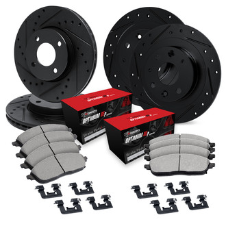 R1 Concepts® - Drilled and Slotted Front and Rear Brake Kit with Optimum OE Pads