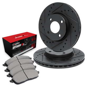 R1 Concepts® - Drilled and Slotted Front Brake Kit with Optimum OE Pads