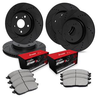 R1 Concepts® - Drilled and Slotted Front and Rear Brake Kit with Optimum OE Pads