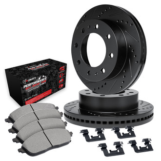 R1 Concepts® - eLINE Series Drilled and Slotted Rear Brake Kit with Performance Off-Road/Tow Brake Pads