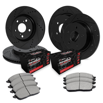 R1 Concepts® - Drilled and Slotted Front and Rear Brake Kit with Performance Off-Road/Tow Brake Pads