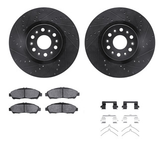 R1 Concepts® - eLINE Series Drilled and Slotted Front Brake Kit with Ceramic Pads