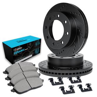 R1 Concepts® - eLINE Series Drilled and Slotted Rear Brake Kit with Ceramic Pads