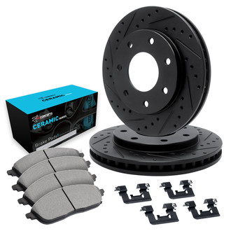R1 Concepts® - eLINE Series Drilled and Slotted Front Brake Kit with Ceramic Pads