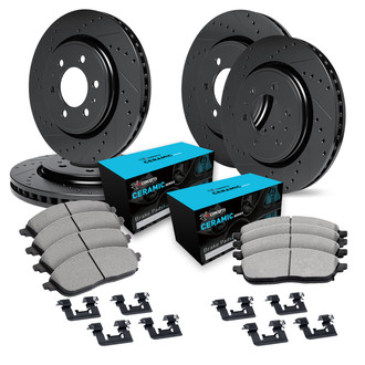 R1 Concepts® - Drilled and Slotted Front and Rear Brake Kit with Ceramic Pads