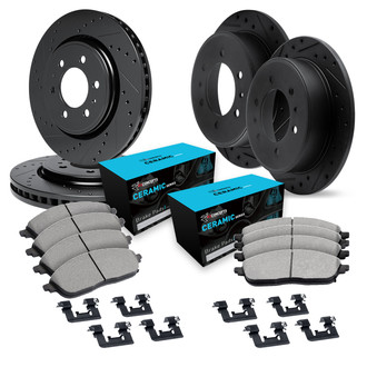 R1 Concepts® - eLINE Series Drilled and Slotted Front and Rear Brake Kit with Ceramic Pads