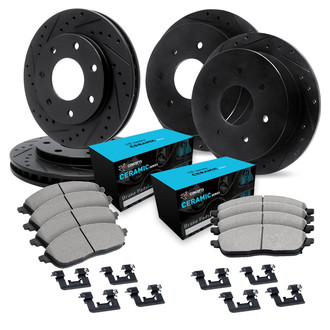 R1 Concepts® - eLINE Series Drilled and Slotted Front and Rear Brake Kit with Ceramic Pads