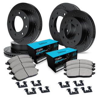 R1 Concepts® - eLINE Series Drilled and Slotted Front and Rear Brake Kit with Ceramic Pads