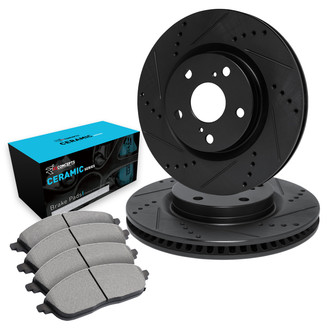 R1 Concepts® - eLINE Series Drilled and Slotted Rear Brake Kit with Ceramic Pads
