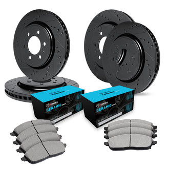 R1 Concepts® - eLINE Series Drilled and Slotted Front and Rear Brake Kit with Ceramic Pads
