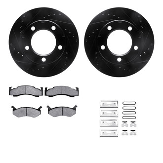 R1 Concepts® - eLINE Series Drilled and Slotted Front Brake Kit with Super Duty Pads