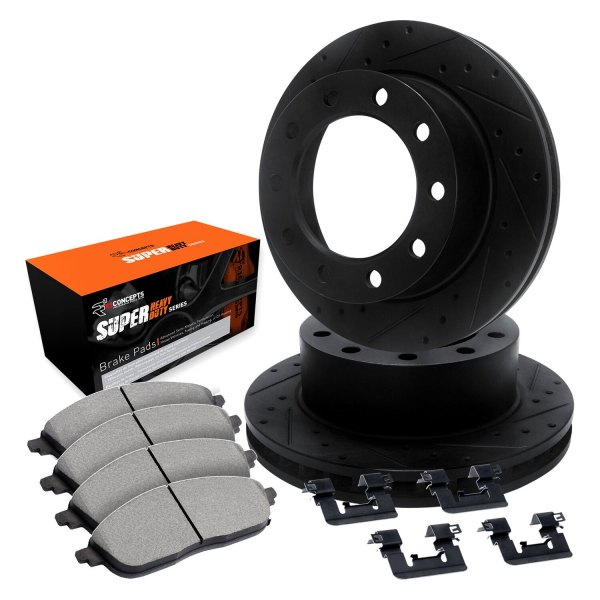 R1 Concepts® - eLINE Series Drilled and Slotted Rear Brake Kit with Super Duty Pads