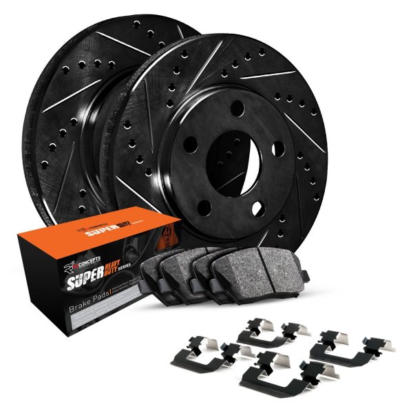  R1 Concepts® - eLINE Series Drilled and Slotted Rear Brake Kit with Super Duty Pads