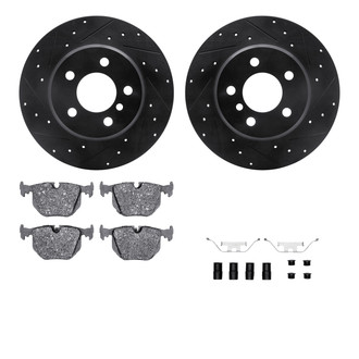 R1 Concepts® - Drilled and Slotted Rear Brake Kit with Semi-Metalic Pads