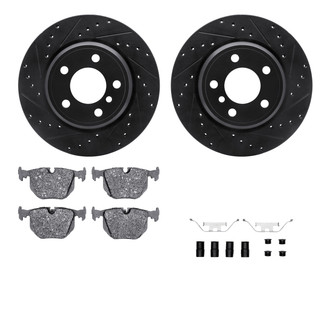 R1 Concepts® - Drilled and Slotted Rear Brake Kit with Semi-Metalic Pads