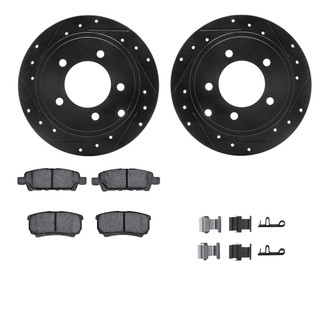 R1 Concepts® - Drilled and Slotted Rear Brake Kit with Semi-Metalic Pads