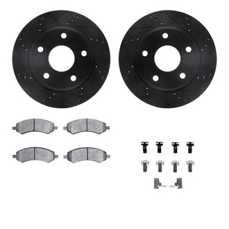 R1 Concepts® - Drilled and Slotted Front Brake Kit with Semi-Metalic Pads