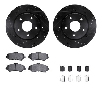 R1 Concepts® - Drilled and Slotted Front Brake Kit with Semi-Metalic Pads
