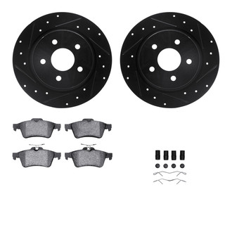 R1 Concepts® - Drilled and Slotted Rear Brake Kit with Semi-Metalic Pads