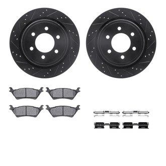 R1 Concepts® - Drilled and Slotted Rear Brake Kit with Semi-Metalic Pads