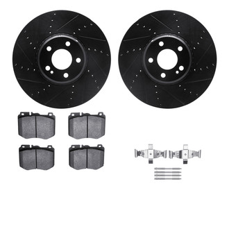 R1 Concepts® - Drilled and Slotted Front Brake Kit with Semi-Metalic Pads