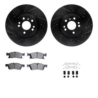 R1 Concepts® - Drilled and Slotted Front Brake Kit with Semi-Metalic Pads