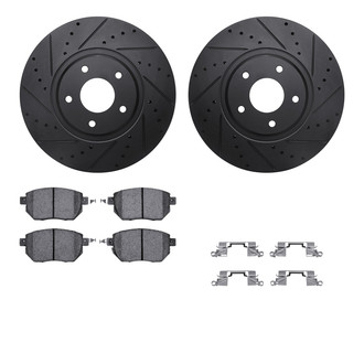 R1 Concepts® - Drilled and Slotted Front Brake Kit with Semi-Metalic Pads